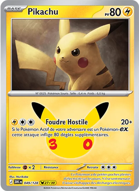 Pikachu [Fighting Lightning] – 30th Celebration (049) – Near Mint – FR