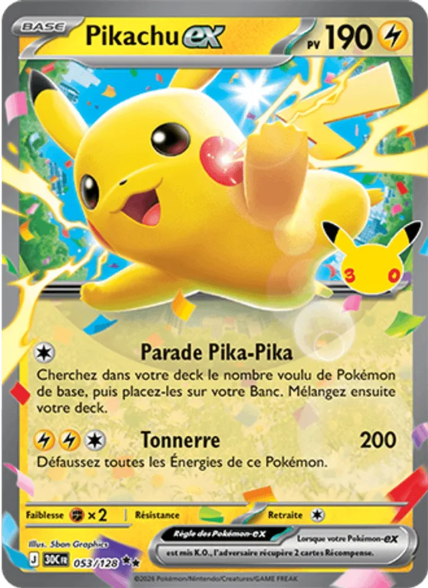 Pikachu ex – 30th Celebration (053) – Near Mint – FR